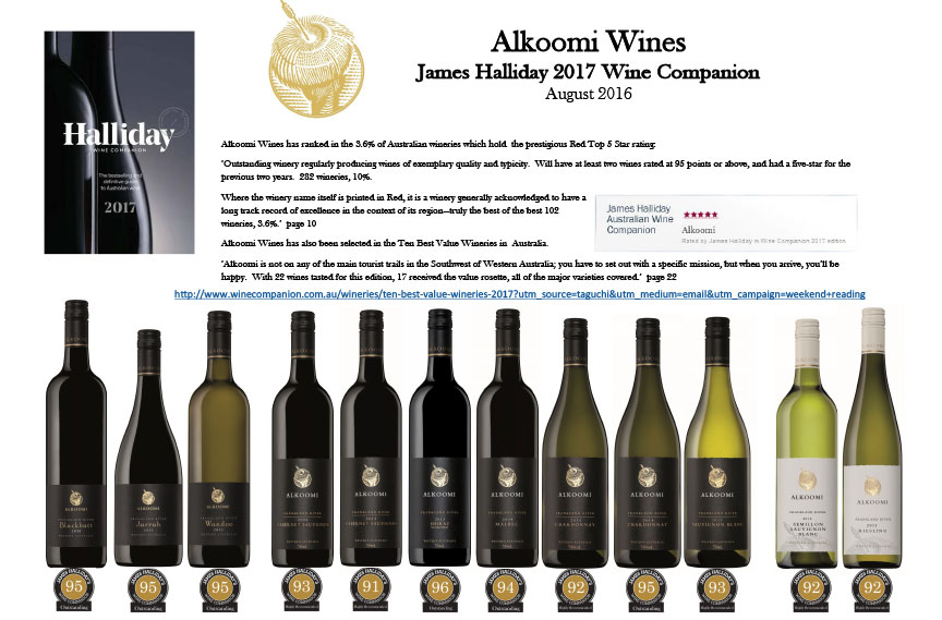 James Halliday's Alkoomi Wines Bottle Lineup 2017